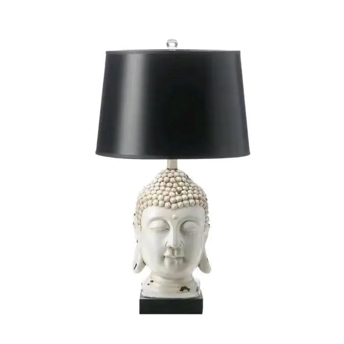 LAOS BUDDHA TABLE LAMP with Unique Design, High-Quality Hardware, Black Lava Lampshade, Elegant Buddha Figure, Manufacturer Warranty