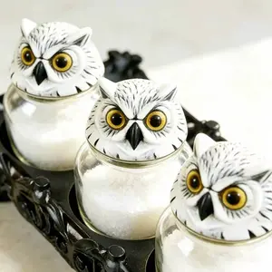 Three eagle-head spice jars with a Gothic base, each topped with a handcrafted vintage glass eagle-head lid. Ideal for storing spices, pepper, and salt. Beautifully designed with a romantic aesthetic, combining decorative appeal with practicality.