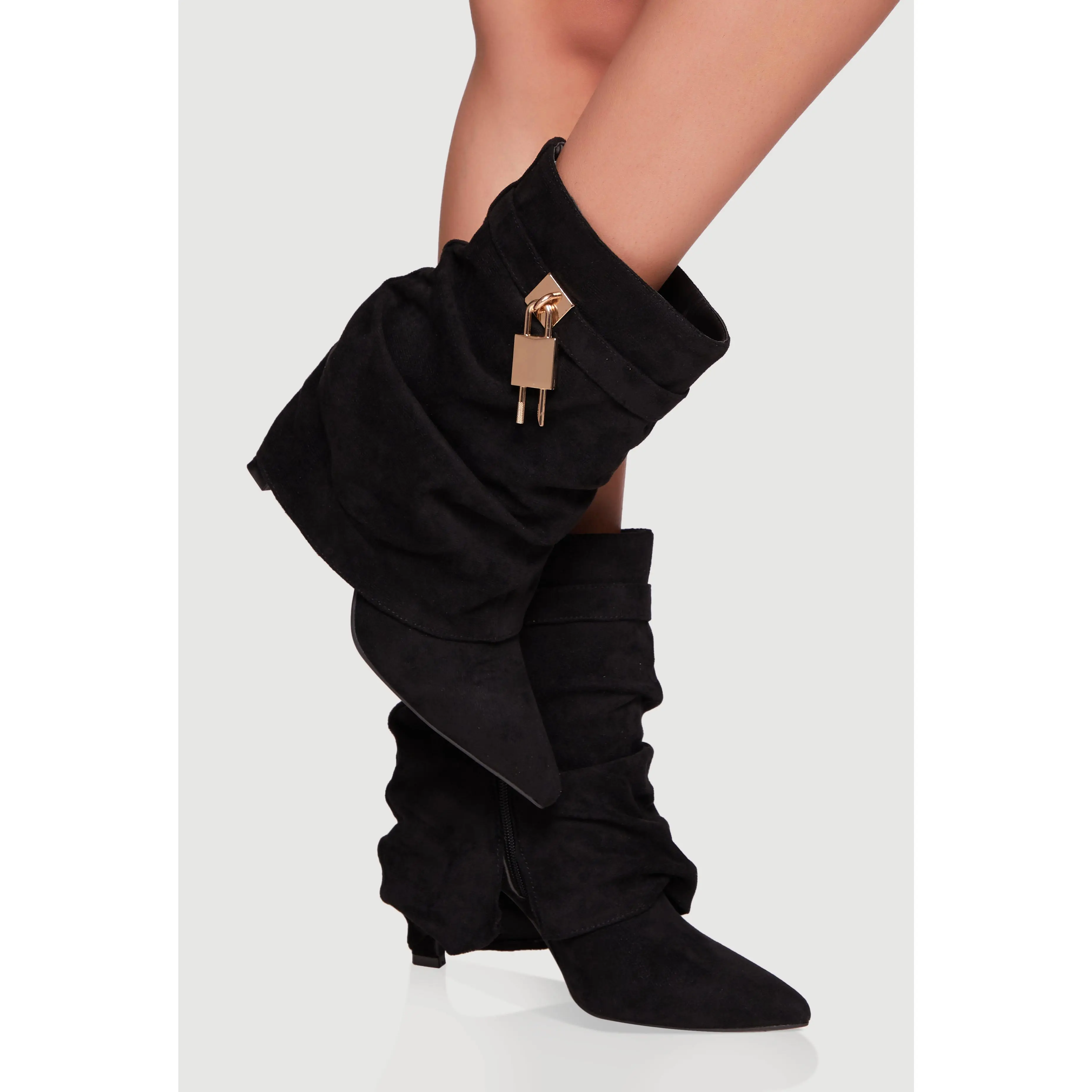 Metallic Lock Charm Stiletto Pointy Toe Booties