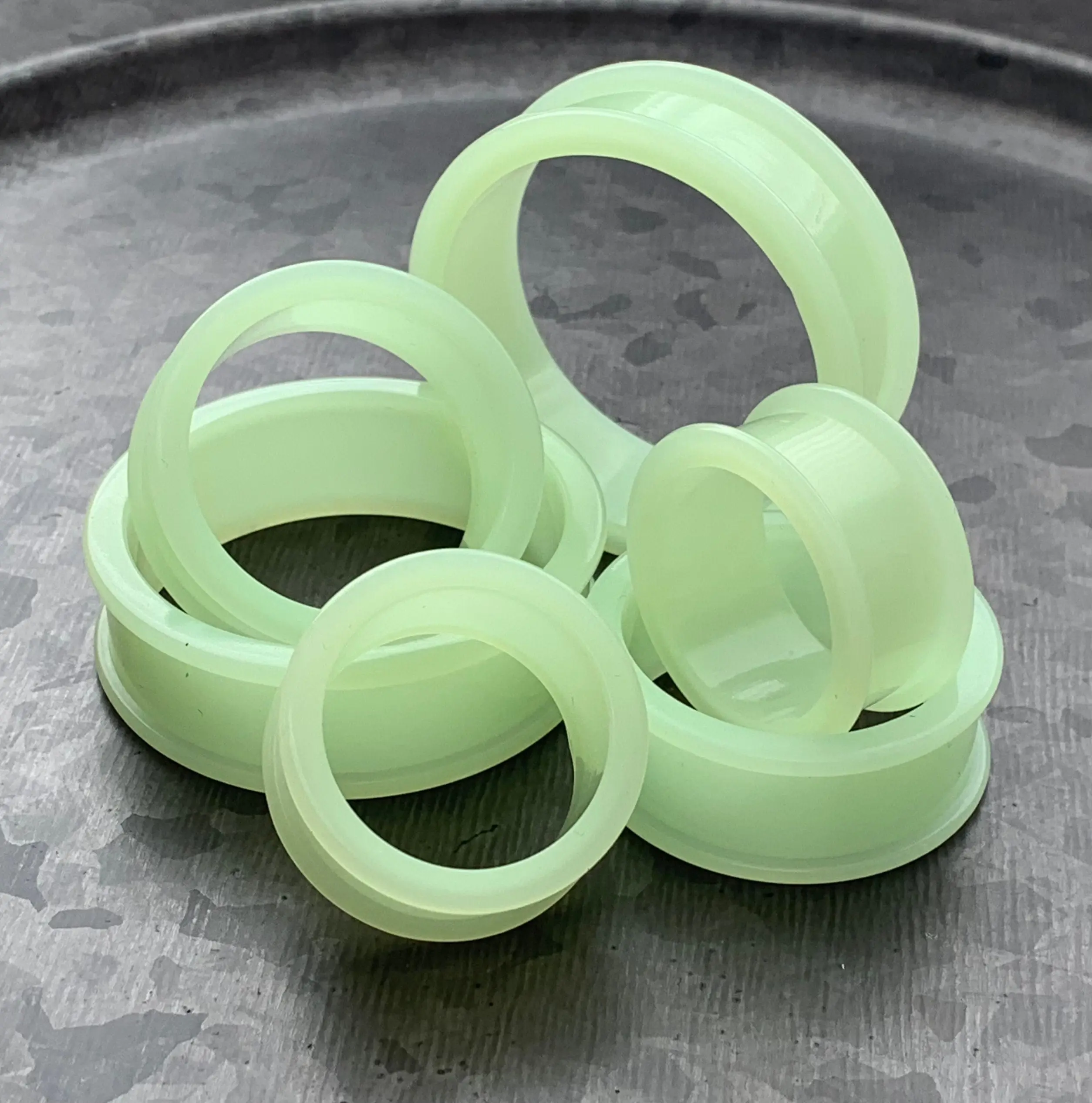 PAIR of Unique Glow in the Dark Silicone Double Flare Tunnels - Gauges 1&1/8" (29mm) up to 2" (51mm)