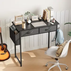 32-Inch Contemporary Home Office Desk with Storage Drawers - Dual-Tier Metal Frame PC Table & Adjustable Feet, Perfect for Bedroom/Study (Sleek Black) mesa  desala