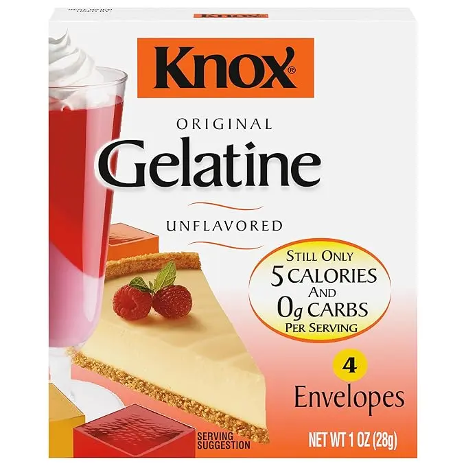 Knox Original Flavorless, Gluten-Free, Organic, GMO-Free, Low-Fat Gelatine Powder, 4-Ct Packets (0.96 oz) – Helps Thicken Powdered Dessert Custard Puddings & Jelly