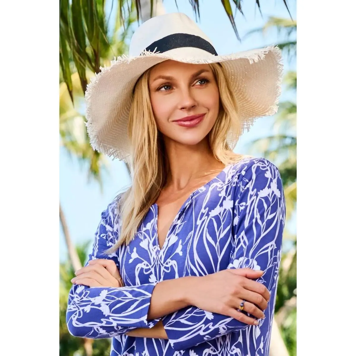 Nassau Shantung | Straw Frayed Sun Hat | Dark Brown