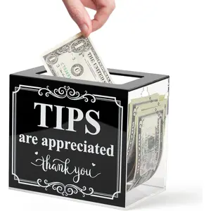 Tip Jar for  Donation Raffle  Collection Storage Box for Bartender Bars Restaurants Musicians Drive and  6 X 4 X 5 Inch