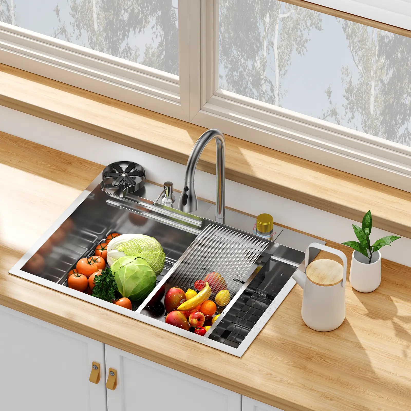🚰 30x22x9" 304 Stainless Steel Kitchen Sink with Copper Faucet Combo – Brushed Finish, Undermount or Drop-In, Coordinated Set