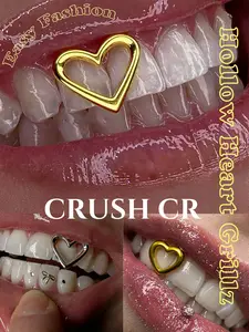 CRUSH CR 1pc Heart Shape Grillz – 18/14K Gold Plated Copper, Hollow Love Y2K Tooth Jewelry for Female, Black Women, Girls & Men. Perfect for Valentine’s Day, Parties, Halloween & Gifts! Trendy Hip-Hop Bling Accessory Teeth Cover Girls