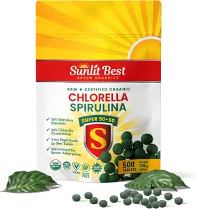 Super 50/50 Organic Chlorella Spirulina Tablets, Health Supplement, Healthcare Edible Dietary Fitness, 500 Tablets