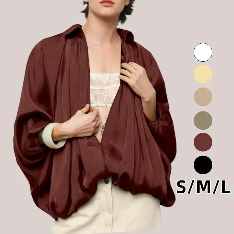 Women's Puffed Bomber Jacket Oversized Lapel Collar Streetwear Coat Long Casual Batwing Sleeve Zip Pleated Shirts Outerwear Loose Minimalist Fashion,back to school,back to school shopping