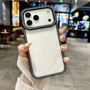 Phone case for iPhone 17 16 15 14 13 12 11 Pro Max Case,  Fashion Sparkly Rhinestone Border Clear Transparent Hard PC Cover for Women Girls (Black)