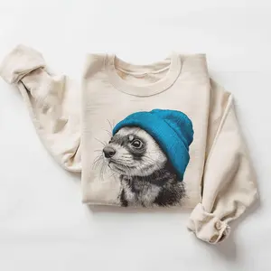 Retro Ferret Wearing Beanie Vintage Pet Owner Animal Unisex Sweatshirt
