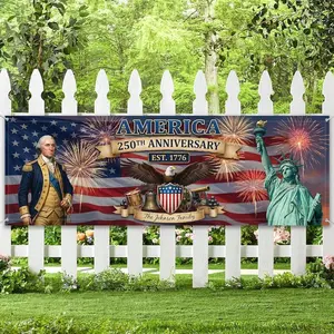 Personalized America 250th Anniversary Banner: Custom Family Name, Patriotic 2026 Outdoor Decor with American Flag