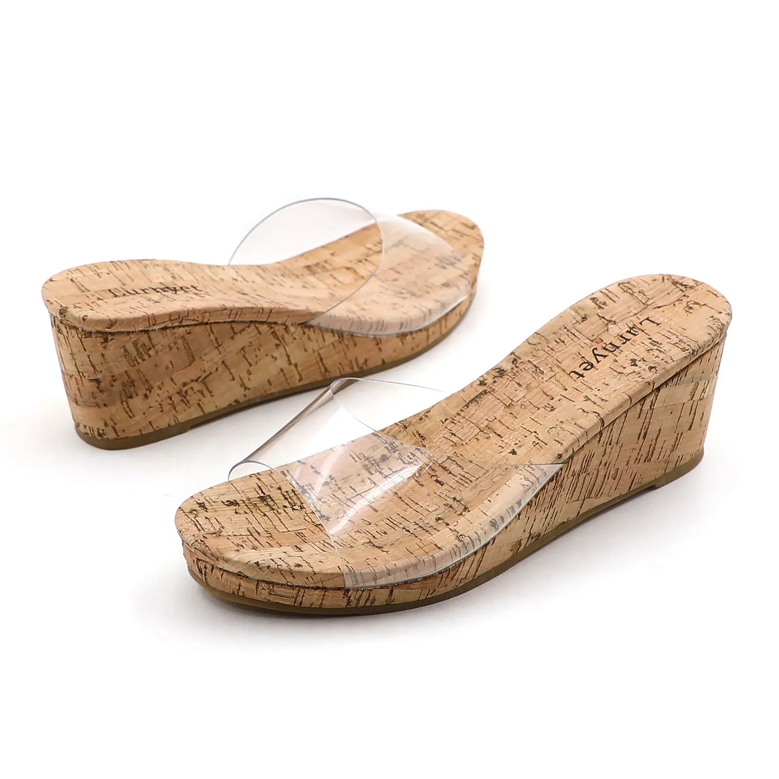 Women's Cork Platform Wedge Sandals Slide Open Toe 3-in Mid Heel Footwear Mules Girl Fashion Comfortable Slip-on Summer Casual Dressy Shoes for Beach Vacation Daily Wear(Runs Big, Size Down 1)