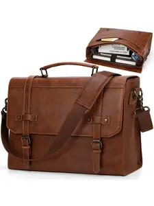Men's Business Vintage PU Leather Laptop Briefcase, Large Laptop Bag, Computer Shoulder Bag for Office Business Travel College
