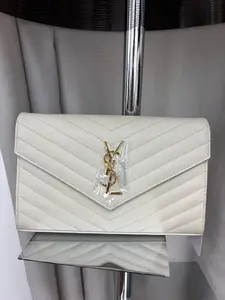 Pre-owned Yves Saint Laurent leather Shoulder Bags YSL Cassandre Envelope Wallet on Chain (WOC) in Grain de Poudre Leather, Vintage White XP01988【BF 12Z】