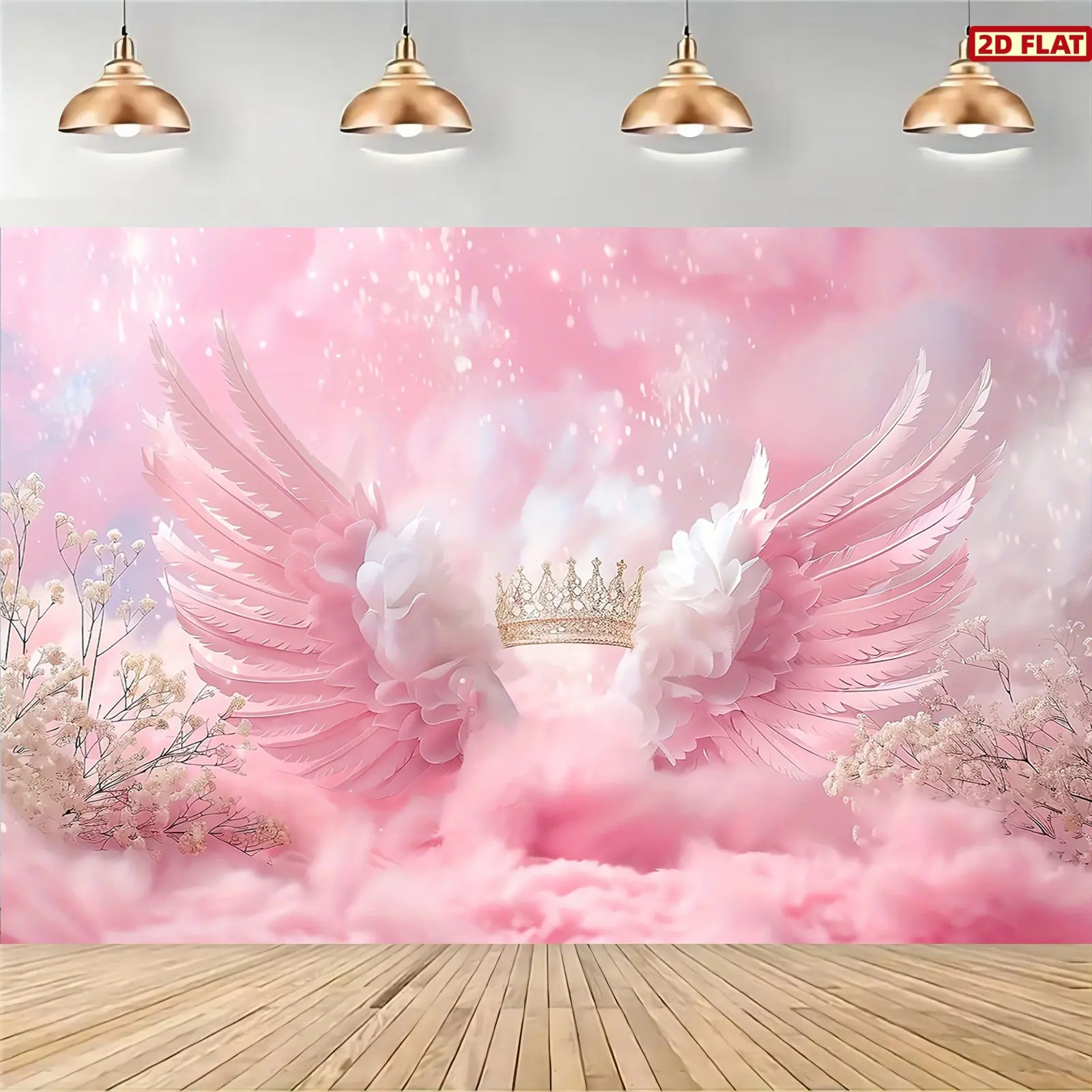 2D Flat Decorative Banner, 1pc Banner, angel wings and crown photography Shimmer Wall Backdrop, Party background decoration, Party hanging decor for new year, birthday, Wedding, anniversary, Party Decorations - multi-functional celebration ornament