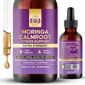 Moringa CalmRoot Stress Support Extract – Multi-Herb Botanical Drops with Moringa, Ashwagandha, Holy Basil, Lemon Balm & Chamomile | 650 MG Herbal Blend for Calm Mood & Daily Balance