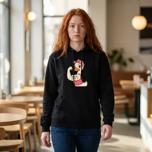 Breast Cancer Awareness Hoodie - Roxie the Riveter Duck Graphic - Fight Like a Girl Slogan, Feminist Apparel, Pink Ribbon Hoodie, Advocacy