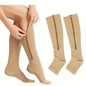 1Pair Toe Freedom Compression Socks - Comfortable, Breathable, and Quick-Drying for All-Day Wear, Sports, and Fitness - Polyester Knit Fabric, Side Zipper, and Toeless Design zipper sock zipper  compression  socks