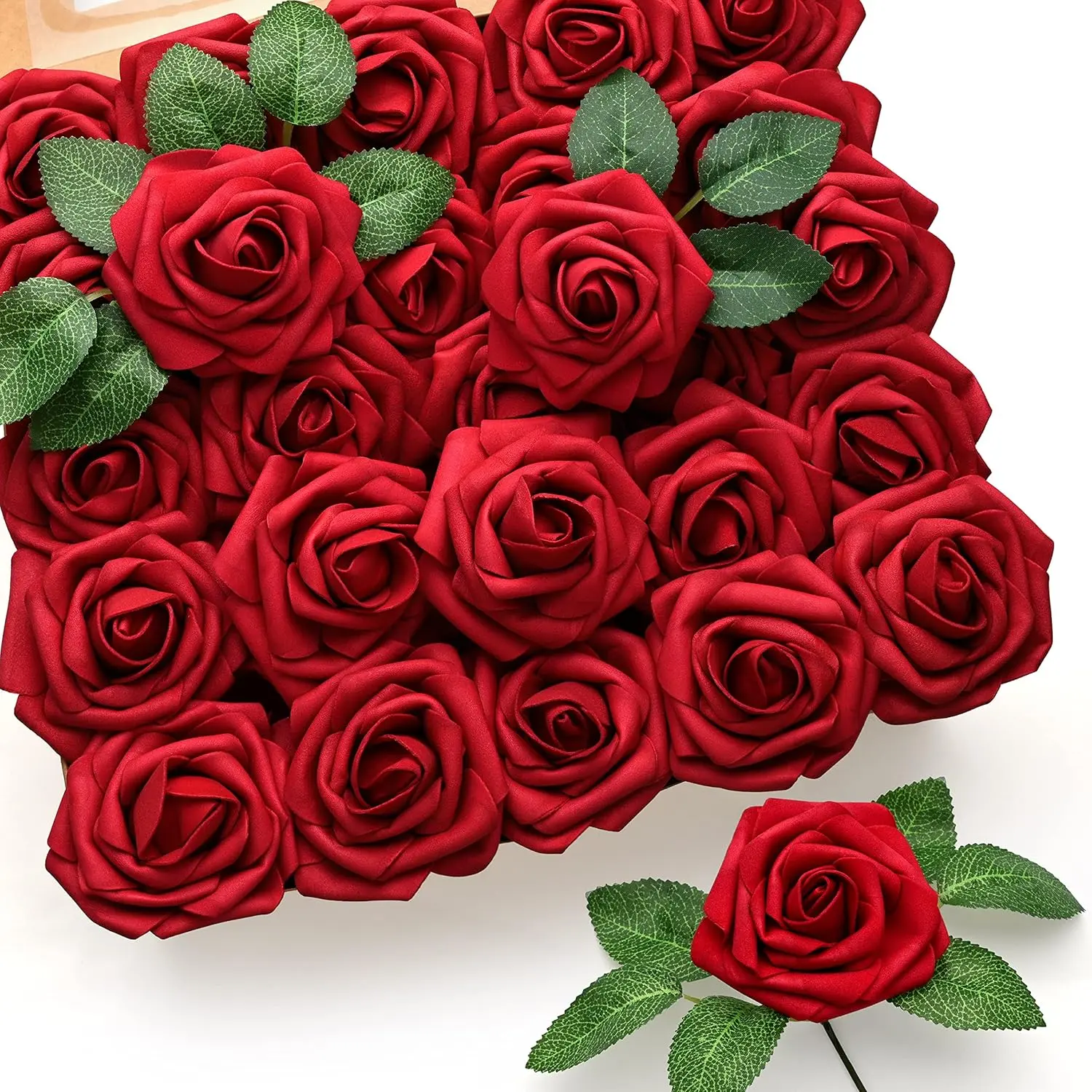 50pcs Stemmed Foam Roses with 8pcs Leaves - Decorative Artificial Flower Set for DIY Wedding Bouquets, Holiday Home Decor, Artificial Floral Arrangements, Gift Ornaments, Diy Projects