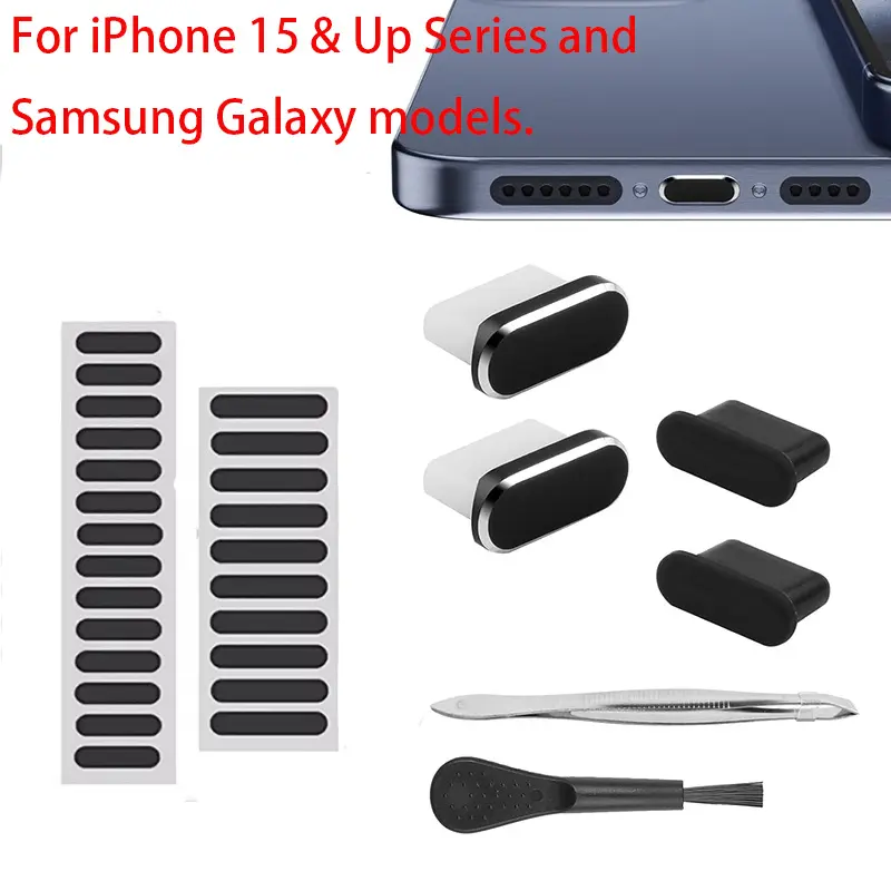 USB C Port Cover & Speaker Dust Plug Set Accessories Protective Durable Cover Dustproof Design Universal Type-C Dust Plug & Port Cover for IPhone 17 Pro Max & IPhone 15 Up Series and Samsung Galaxy Phones Protector Cover Replacement Cover