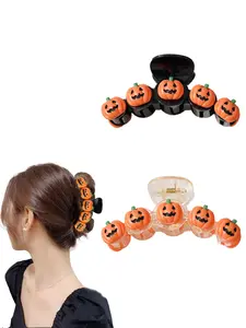 Halloween 2-piece hairpin set, Hair Claws Set, Large hair claw, featuring a three-dimensional pumpkin design, ideal for thick or long hair, large-sized, with strong grip, perfect for role-playing hair