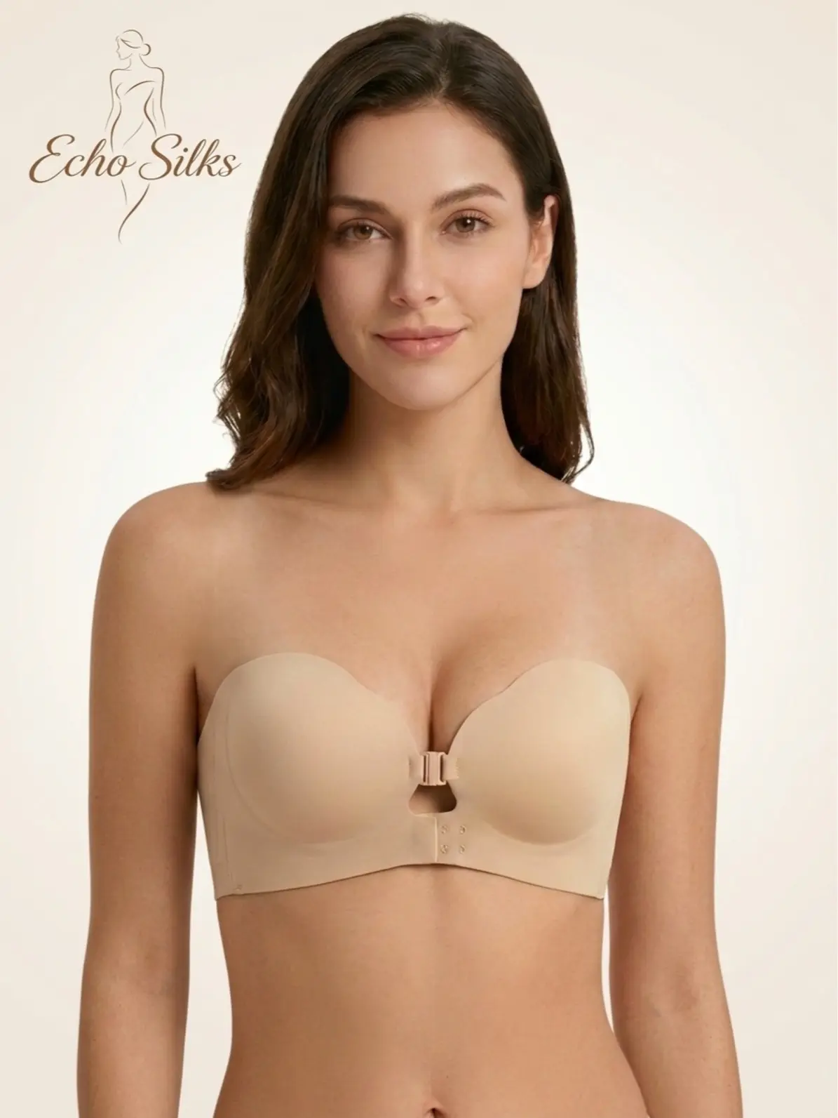 Women's Strapless Seamless Wireless Bra for Small Bust - Front Hook, Invisible Anti-Sagging Lifting, Side Breast Shaper, Back Beauty Support, Wings, Flat Fabric, Backless, Breathable Jelly T-Shirt/Bathing Suit Bra