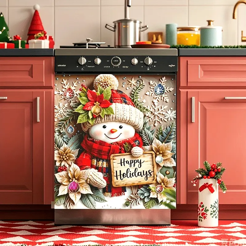 1 piece, Christmas and winter snowman pattern dishwasher and refrigerator sticker decoration, easy to tear and easy to stick, perfect for kitchen decoration room decoration and holiday joy decorations, Christmas gifts, Christmas decoration