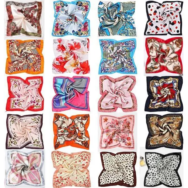 20 Pieces Women Satin Square Scarf Mixed Color Small Silk Neck Scarf for Women Girls Favors, Random Color