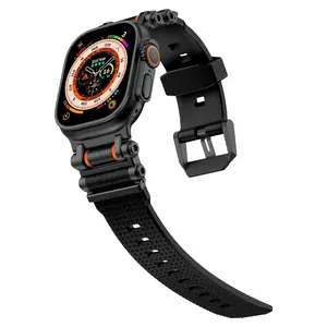 【FathersDay Gift】Tactical Rotating Silicone Smartwatch Strap, Durable Multi-Size Band with Stainless Steel Lugs & Pin Buckle, 49/46/45/44mm Fit, 140-230mm Wrist Compatibility, Black Wearable Watch Accessories, Spring Glow Up Watch Straps