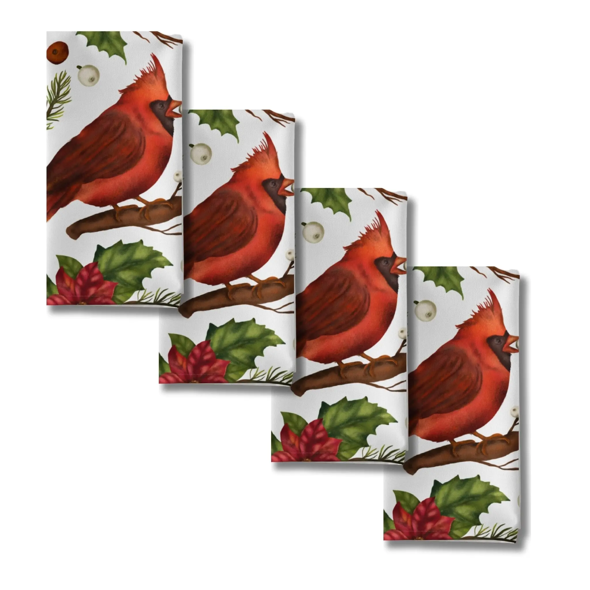 Red Bird Cloth Napkin Set of 4 - 20x20 Inches Soft Polyester Washable Cardinal Design Perfect for Holiday Tableware Festive Table Setting with Red Bird Napkins - Cutlery