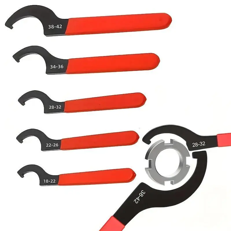 5pcs C-Shaped Hook Coilover Wrench Set with 5 Adjustable Range Sizes (18-22,22-26,28-32,34-36,38-42) for Automotive Repair, Motorcycle Maintenance Shock Adjustment & Replacement Hand Tools