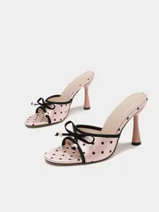 Y2K Style Satin Polka Dot High Heel Sandals, Open Toe Bow Pearl Decor, Perfect for Music Festivals, Parties, Dates