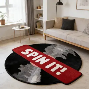 1 PCS Creative Retro Vinyl Record Rug, Decorative Area Rug, Home Decorative Rugs, Hand-wash Only, Non-slip, Soft, Comfortable Plush Texture, Suitable for Living Rooms, Bedrooms, Lounge Areas