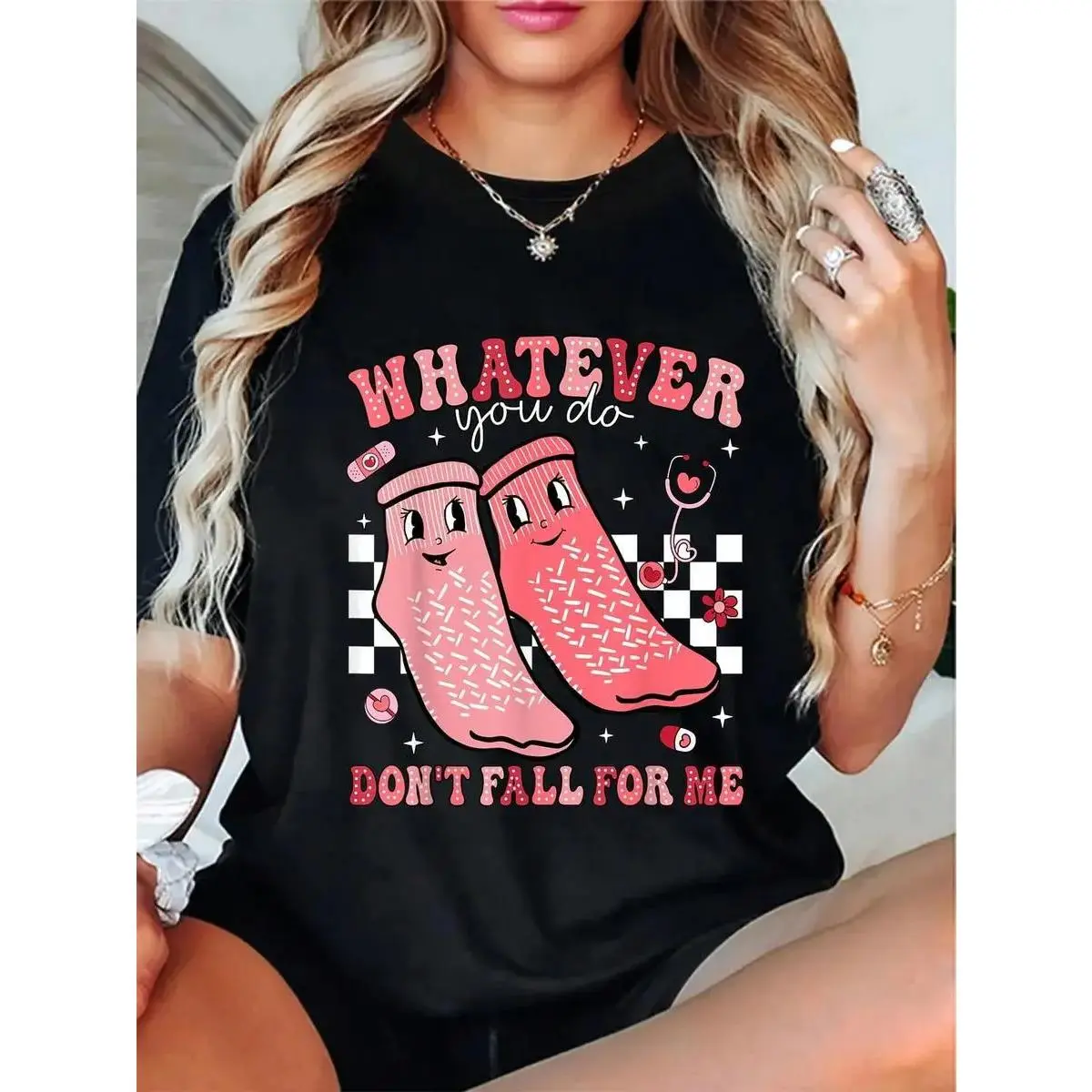 100% Cotton Valentine Whatever You Do Don't Fall For Me RN PCT CNA Nurse T-Shirt