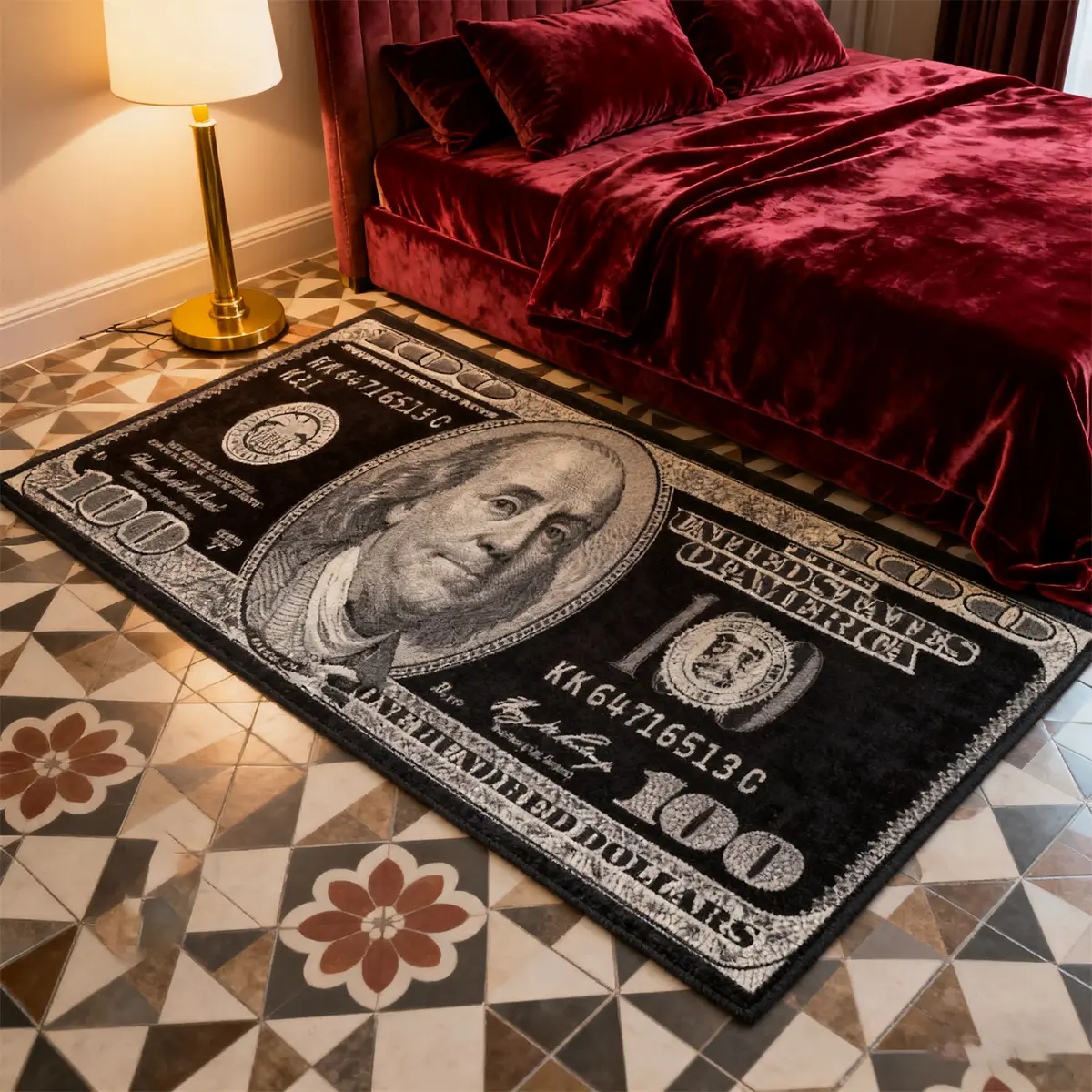 Black Dollar rug, 1 Count $100 Dollar Bill pattern long rug, Machine washable, soft comfortable non-slip floor mat, Soft indoor rugs, home decorative rug, bedside mat, Boys room decor, for bedroom, living room