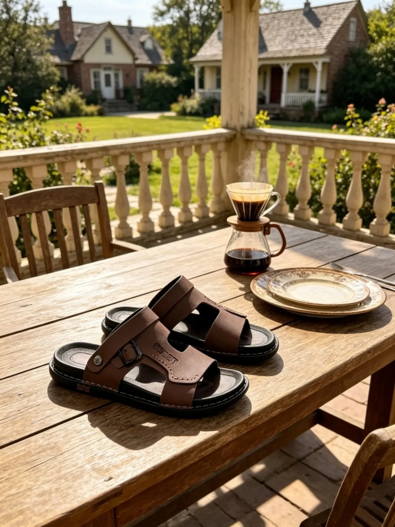 1 Pair Men's Non-Slip Sandals, Skin-Friendly Leather Upper Without Stuffiness, Soft Cushioned Footbed for Shock Absorption Without Chafing, Wear-Resistant Outsole for All-Day Comfort