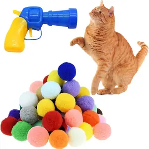Cat Paradise Interactive furbaby Toy - Silent Colorful Ball Launcher Plastic-toy-gun Set (50 Vibrant Plush Balls + Yellow-Green Gun)