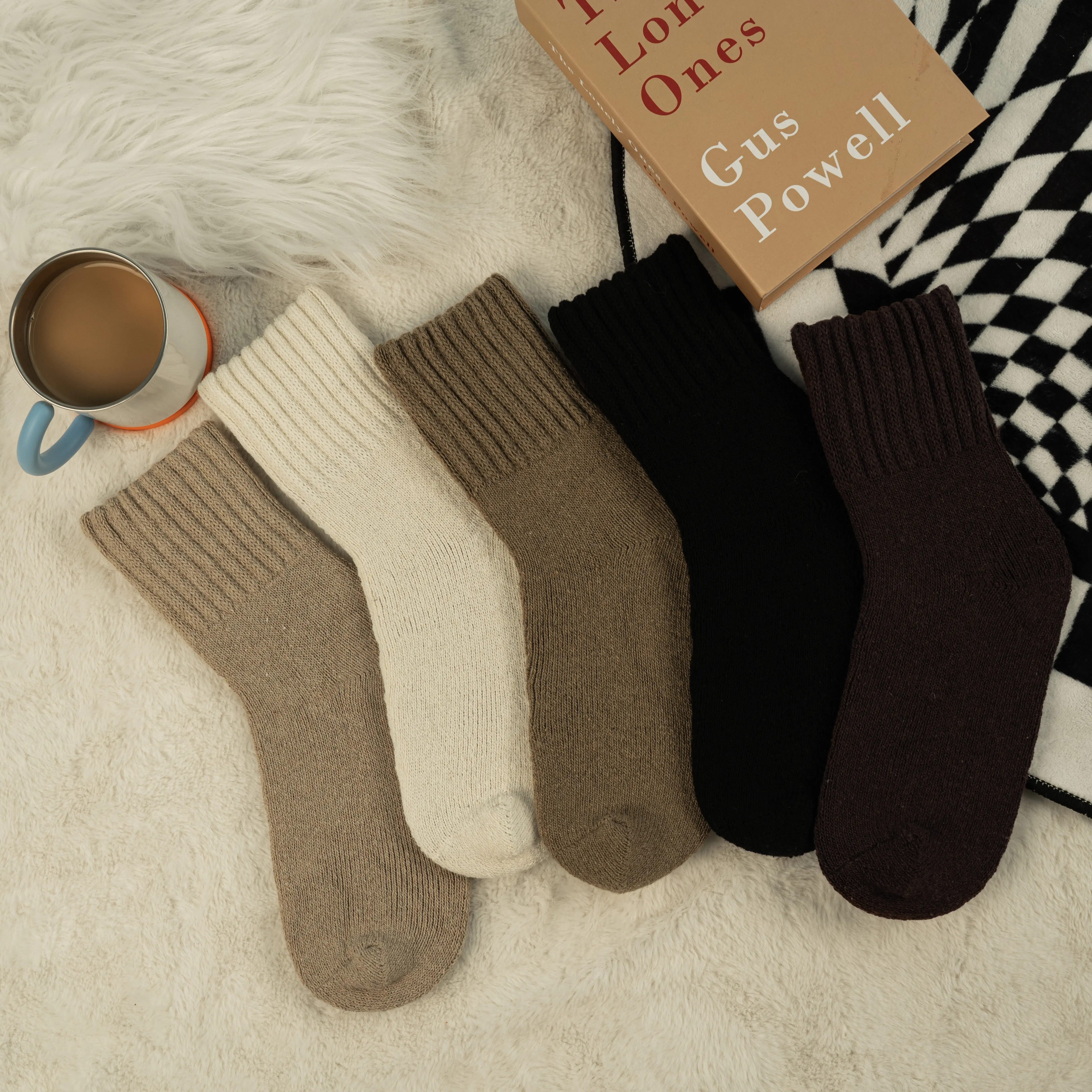 BomKinta Casual Soft Comfy Warm Socks for Fall & Winter | Solid Mid-calf Daily Wear Socks, Unisex Neutral Ribbed Crew Socks for Women Men Teens Everyday Outfits