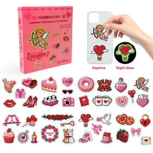 DIAMONDBLUE Valentine's Day Diamond Painting Stickers 38 Pcs Pink Glow in the Dark 5D Gem Art Kit Cute DIY Craft Gift for Girls Boys & Adult Beginners NightGlow