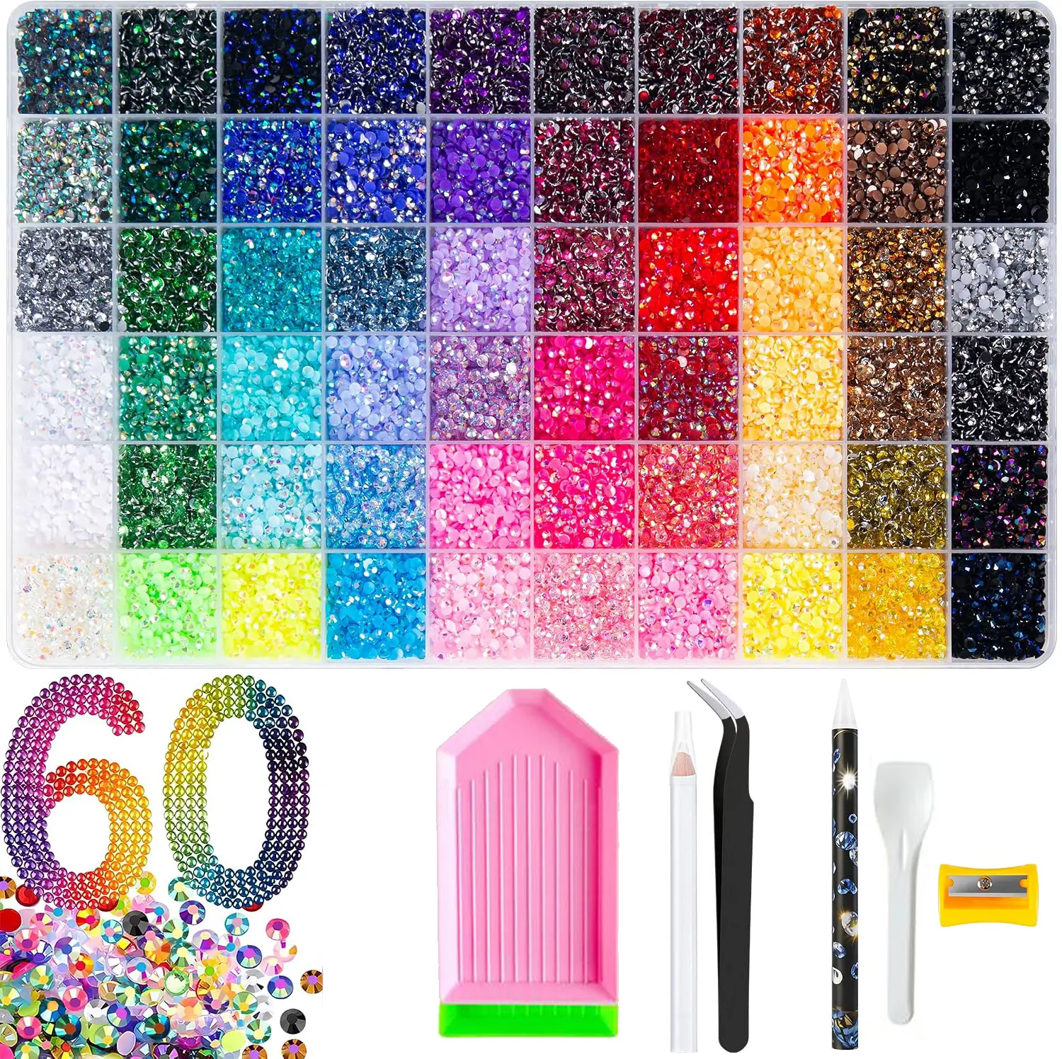 60Colors 3mm Jelly Flatback RhinestonesBedazzling Kit with Nail Art, Shoes & DlY Diamond Art, DIY Craft Set for Nail Art & Shoes, Ultimate Creative Gift for Her,HomeEssentials,class of 2026,summerwins,Back to School Home Decor Essential