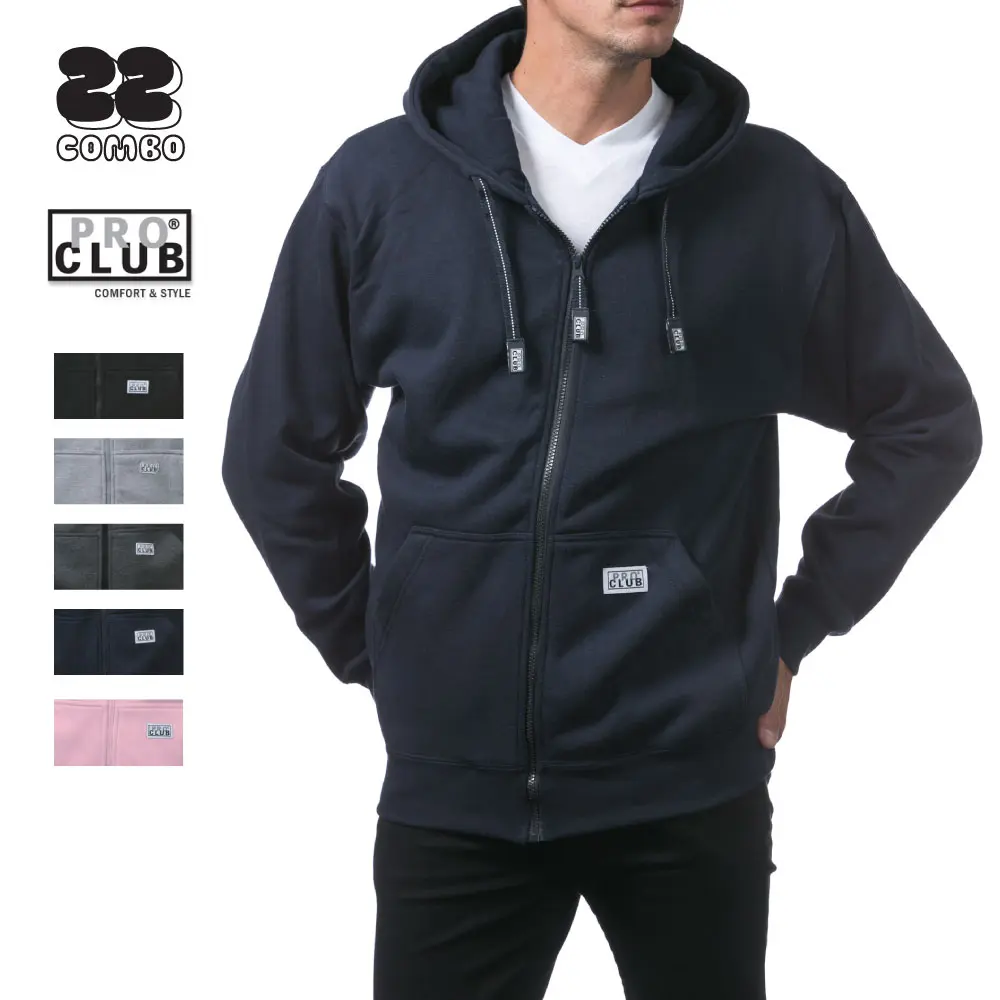 Pro Club Men's Heavyweight Full-Zip Hoodie - Soft Breathable Cotton Fashion Sweatshirt, Plain Zipper Casual Hip Hop Top for Big and Tall Men, Long-Sleeve Menswear for Halloween, Party, Chic