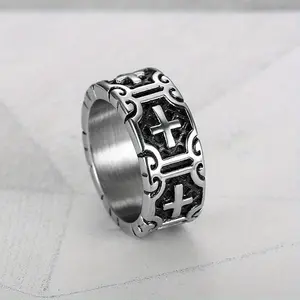 1pc Punk Hip-hop Cross Symbol Anti-rust Solid Metal Steel Ring - Men's Daily Party & Rock Fashion Accessory, Holiday Gift Jewelry, Solid Metal Rings, Steel Rings