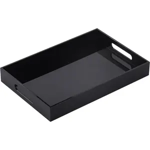 Black Oversize  Serving Tray with Handles 10x15 Inch -Spill Proof- Decorative Trays Countertop Organizer for Ottoman,Nightstand, Sidetable, Butler (10X15 Inch, Black)