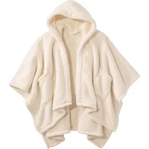 Wearable Blanket Sherpa Poncho Office Work Warm Cozy Shawl Blanket,Plush Cape Wrap for Adults
