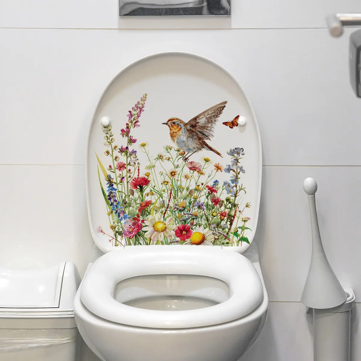 A piece of (30*30cm) flower and spring bird toilet sticker, bathroom toilet decorative sticker, self-adhesive Bathroom Decorations, Bathroom Decor Supplies M10230, Bathroom Decoration Accessories