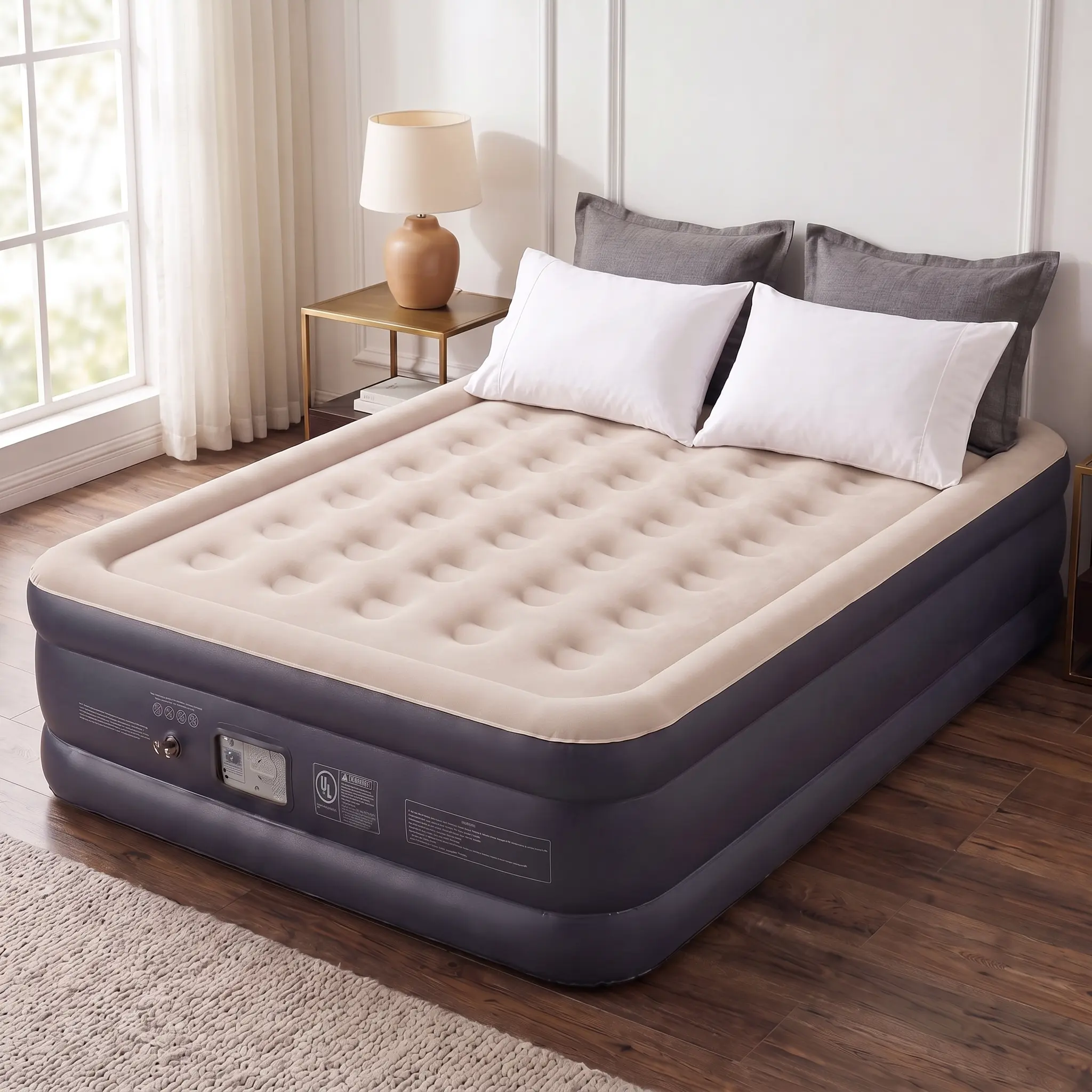 Chillsun Queen Size Mattress - Inflatable with Built-in Electric Pump, 18in Ergonomic Coil Beam Support, 0.45mm Thick Flocked Top, 650lbs Anti-Sagging Capacity, 2-Min Fast Inflation, Fold & Go Bag for Home Guests & Camping