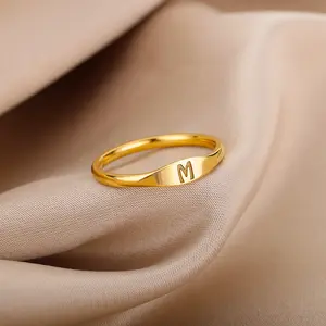 Initial Letter Rings for Women Men Stainless Steel Initials Ring A M K S Alphabet Name Aesthetic Wedding Jewelry Christmas Gift