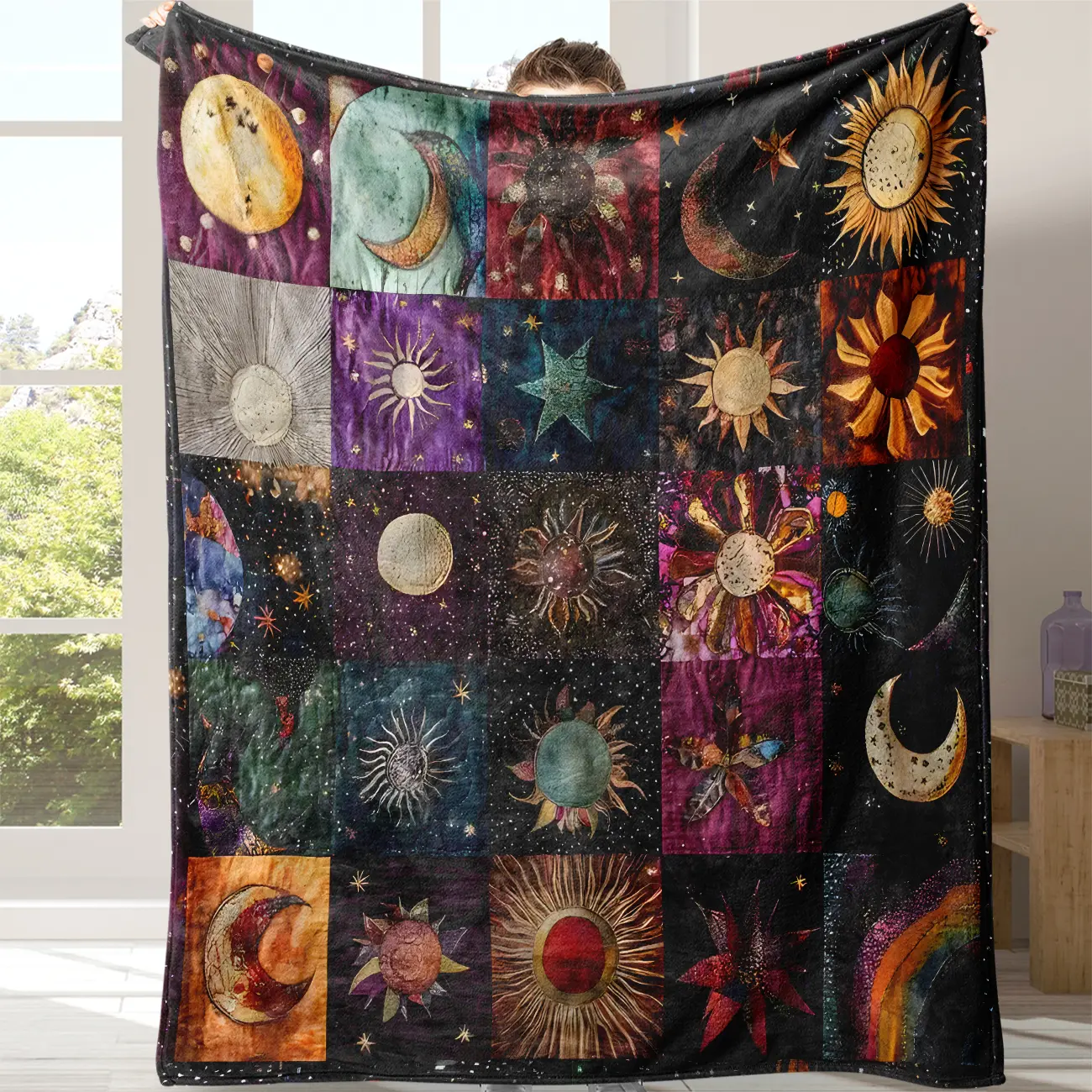 1pc Star Moon Sun Fleece Blanket Novelty Soft Cozy Nap Office School & Home Picnic Travel Gift Fleece Blanket