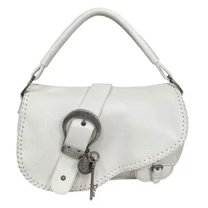 Pre-owned Dior Leather Shoulder Bags Christian Gaucho White Whip Stitch Single Saddle Shoulder Purse