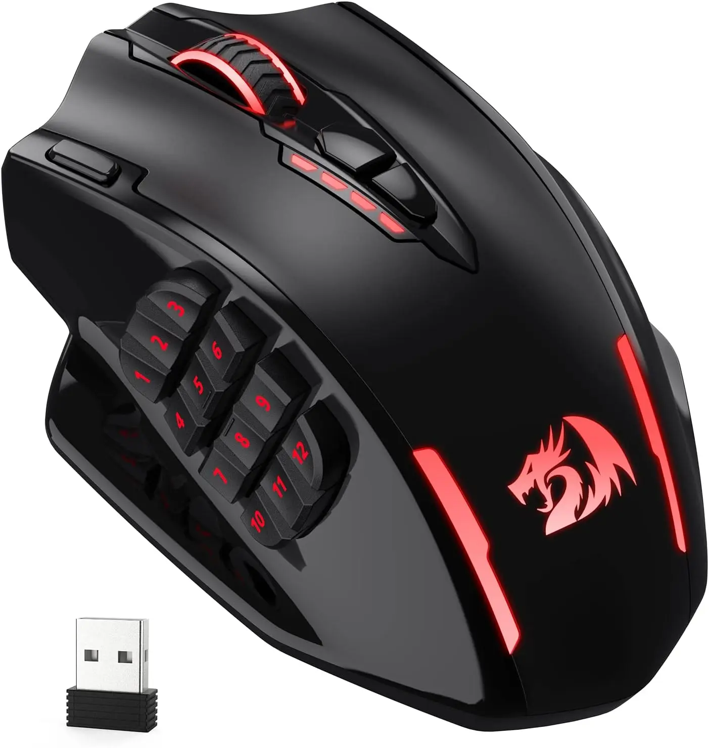 M913 Impact Elite Wired Rechargeable MMO Gaming Mouse (Computer Game Hardware), 16 Programmable Buttons (12 Side, Customizable Display Keys), 16000 DPI High Sensitivity Pro Optical Sensor, RGB Backlight, USB-Type C, 45 Hr Battery, Eco Mode